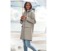 Regenjacke ELBSAND, Damen, Gr. 36, grau (hellgrau), Obermaterial: 60% Polyurethan, 40% Polyester. Futter: 100% Polyester. Meshfutter: 100% Polyester, unifarben, gerade knielang, normaler Saum mit Druc