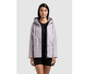 Regenjacke KHUJO "SANG2", Damen, Gr. S, grau (summer lila), Web, 100% Polyester, leicht glänzend, regular fit hüftlang, eingesetzt abgesteppte Kante mit Druckknopf, Jacken Regenjacke (16942668-S) summ