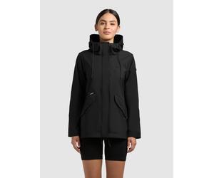 Regenjacke KHUJO "SANG2", Damen, Gr. XXL, schwarz, Web, 100% Polyester, leicht glänzend, regular fit hüftlang, eingesetzt abgesteppte Kante mit Druckknopf, Jacken Regenjacke (87972449-XXL) schwarz