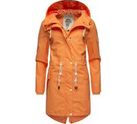 Navahoo Damen Übergangsjacke Regenmantel wasserdichte lange Regenjacke mit verstellbarer Kapuze und geschweißten Nähten Tropical Stormoo Apricot Sorbet Gr. S