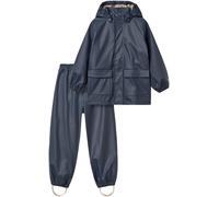 Regenjacke WHEAT "Rainwear Ola Set", Jungen, Gr. 128, blau (ink), Web, Obermaterial: 100% Polyester, unifarben, normal ca. Mitte Oberschenkel, elastischer Bund, Jacken Regenjacke, mit passender Regenh