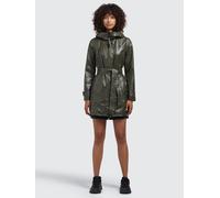 Regenmantel KHUJO "ALECIA2", Damen, Gr. L, grün (dunkeloliv), 63% Nylon, 37% Polyurethan, unifarben, regular fit ca. Mitte Oberschenkel, eingesetzt,mit Riegel abgesteppte Kante mit Druckknöpfen, Mänte