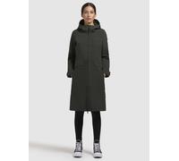 Regenmantel KHUJO "FEMKE", Damen, Gr. L, grün (dunkelgrün), Canvas, 100% Polyester, unifarben, slim fit knielang, eingesetzt abgesteppte Kante mit Druckknöpfen, Mäntel (32045043-L) dunkelgrün