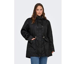 Regenmantel ONLY CARMAKOMA "CARLOUISE PARKA LIFE OTW NOOS", Damen, Gr. M, schwarz, Web, Obermaterial: 100% Polyester, unifarben, regular fit normal, hoch geschlossener Ausschnitt, Mäntel (23200854-M) 