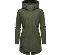 Regenmantel RAGWEAR "Begonia", Damen, Gr. XS (34), grün (olivgrün), Obermaterial: 100% Polyester. Innenfutter: 100% Polyester, figurumspielend Po-bedeckend, hoch geschlossener Ausschnitt, mit Knöpfen,