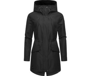 Regenmantel RAGWEAR "Begonia", Damen, Gr. XXXL(46), schwarz, Obermaterial: 100% Polyester. Innenfutter: 100% Polyester, figurumspielend Po-bedeckend, hoch geschlossener Ausschnitt, mit Knöpfen,mit Ums