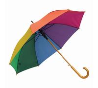 Regenschirm Automatik Stockschirm Bunt Ø103cm Regenbogen Holztips Rundhakengriff und Metallspeichen Stockregenschirm