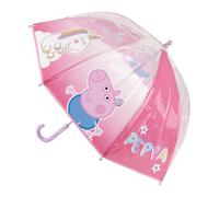 Regenschirm für Kinder, Peppa Wutz, transparent, Hellrosa, 45 cm, mit manueller Öffnung, hochfeste Fiberglasstäbe, gebogener Griff, offizielles Lizenzprodukt, ideal für Schule und Regen