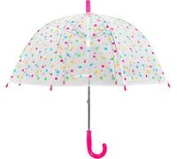 Regenschirm, Glocke/Dome, Rosa mit bunten Punkten, für Mädchen, transparenter Regenschirm, sichere Streben für Kinder, Ultraleicht, robust und lang, Durchmesser 72 cm, Pink
