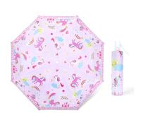 Regenschirm Kinder Mädchen mit Niedlichem Muster, Kinderschirm Reflektierend mit Schirmhülle & Auf-Zu-Automatik, Taschenschirm Winddicht Sturmfest für Jungen Leicht zu Transportieren-Rosa Einhorn