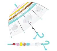 Regenschirm Kinderschirm Stockschirm, Windsicher Robustheit Regen Regenschirm Transparent, Kinderregenschirm Durchsichtig Junge Mädchen, Kuppel-Blasenschirm Durchmesser=70cm Blau Wolken