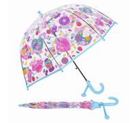 Regenschirm Kinderschirm Stockschirm, Windsicher Robustheit Regen Regenschirm Transparent, Kinderregenschirm Durchsichtig Junge Mädchen, Kuppel-Blasenschirm Durchmesser=70cm Rosa Bonbons
