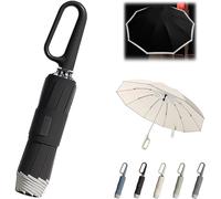 Regenschirm mit Ringschnalle, tragbarer faltbarer Regenschirm für Regen und Sonne, Ringschnalle, vollautomatischer Regenschirm, reflektierender Sicherheitsstreifen, winddichter Regenschirm für Damen