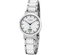 Regent Funkuhr »URFR264 Damen Uhr FR-264 Metall Funk«, (Analog-Digitaluhr), Damen Funkuhr rund, klein (ca. 30mm), Metallarmband weiß, silber