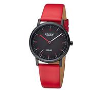 Regent Solaruhr F-1554 Edelstahl 35 mm Rot Lederarmband 3 bar Damen