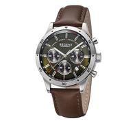 REGENT Chronograph Edelstahl mit Lederband Datum 5 Bar BA-822 Zifferblatt grün