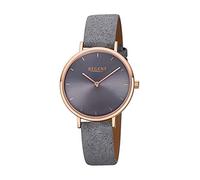 REGENT Damen-Armbanduhr Edelstahl IPR analog Quarz Lederband grau F-1139