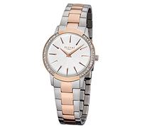 Regent Damen-Armbanduhr Elegant Analog Edelstahl-Armband silber rosegold Quarz-Uhr Ziffernblatt weiß URF1056