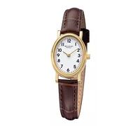 Regent Damen Armbanduhr F-1306 Edelstahl gold IP mit Lederband braun