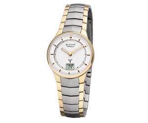 Regent Damen Armbanduhr FR-261 Funk Edelstahl bicolor