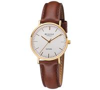 Regent Damen-Armbanduhr Goldfarben mit Lederband Braun F-1299