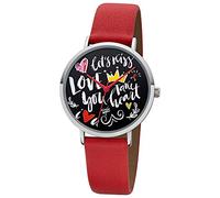 REGENT Damen Uhr Scribble Look BA-514 Leder Armbanduhr Fancyline rot URBA514 Analoguhr