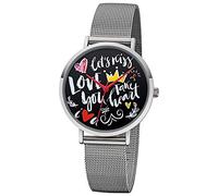 Regent Quarzuhr »URBA516 Damen Uhr Scribble Look BA-516«, (Analoguhr), Damen Armbanduhr rund, Metallarmband silber