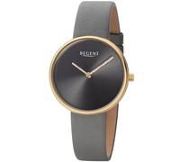 REGENT Damenarmbanduhr Edelstahl IPG mit Lederband grau BA-526
