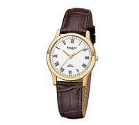 Regent Damenarmbanduhr F1074 Edelstahl goldplattiert mit Leder