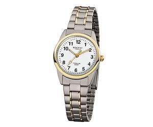REGENT - Damenarmbanduhr von Regent F-428 Titangehäuse und Titanarmband bicolor mit Faltschließe