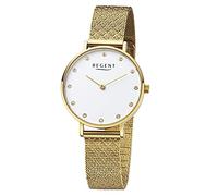 REGENT Damenuhr mit Edelstahl Milanaiseband 32 MM Durchmesser mit 12 Cubik Zirkonia F-1330