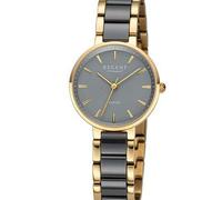 Regent 12211130 Damen-Armbanduhr Keramik Goldfarben/Grau