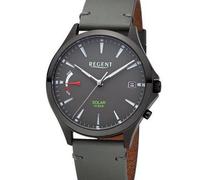 REGENT Herrenuhr Solaruhr mit Lederarmband 41 mm Quarz Analog Grau F-1551