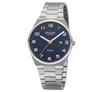 REGENT F-1615 Herrenuhr Titan Silberfarben Blaues Zifferblatt Datum Quarz 40mm 5 ATM Titanband