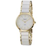 REGENT F-1626 Damenuhr Goldfarben Edelstahl Keramik Weißes Zifferblatt Saphirglas 30 mm Quarz Uhr