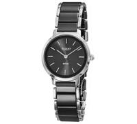 REGENT F-1627 Damenuhr Edelstahl Silberfarben Schwarz Saphirglas Keramikband 30 mm Quarz