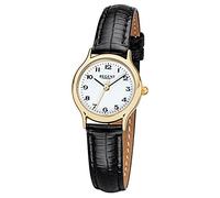 Regent F-971 Damen-Uhr Analog Quarz mit Lederarmband Edelstahl IP Gold Ø 23 mm
