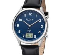 REGENT Herren Funkuhr Analog-Digital Lederarmband schwarz URFR282 Analoguhr