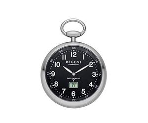 REGENT Funk-Taschenuhr - Zeitloses Accessoire für KULTIVIERTE Herren - Super ablesbar - Material: Stahl - Inklusive Kette (Gehäuse-Ø 49 mm) - C342631 (Schwarz)
