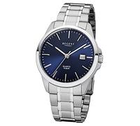 Regent Herren Armbanduhr aus Edelstahl in der Farbe Silber-Blau 39mm, Wasserdichtigkeit: 10Bar, 11150643
