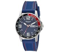REGENT Quarzuhr mit Tachymeterskala, Silikonband blau/rot, Zifferblatt blau, 10 bar, F-1652