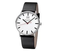 Regent Herren Armbanduhr aus Edelstahl und Leder in der Farbe Silber-Schwarz-Weiß 39mm, Wasserdichtigkeit: 5Bar, 11110904