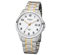 Regent Herren-Armbanduhr Elegant Analog Edelstahl-Armband silber gold Quarz-Uhr Ziffernblatt weiß URF1014