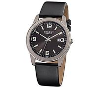 REGENT Herren-Armbanduhr schwarz Analog F-845 Leder-Armband URF845 Analoguhr