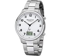 Regent Herren Funk Armbanduhr aus Edelstahl in der Farbe Silber-Weiß 39mm Analog Digital, Wasserdichtigkeit: 5Bar, 11030183