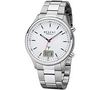 Regent Herren Funk Armbanduhr aus Edelstahl in der Farbe Silber-Weiß 39mm Analog Digital, Wasserdichtigkeit: 5Bar, 11030187