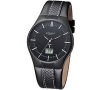 Regent Herren Funk-Armbanduhr aus Edelstahl und Leder in der Farbe Schwarz 39mm, Wasserdichtigkeit: 3Bar, 11030139