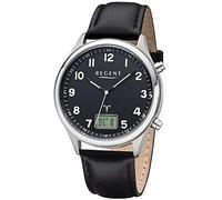 Regent Herren Funk-Armbanduhr aus Edelstahl und Leder in der Farbe Schwarz 39mm, Wasserdichtigkeit: 5Bar, 11030186
