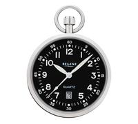 REGENT Herren Taschenuhr Edelstahl 43 MM Quarz Schwarzes Zifferblatt Arabische Zahlen Datum P-777