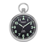 REGENT Herren Taschenuhr Edelstahl 43 MM Quarz Schwarzes Zifferblatt Arabische Zahlen Tasche P-771